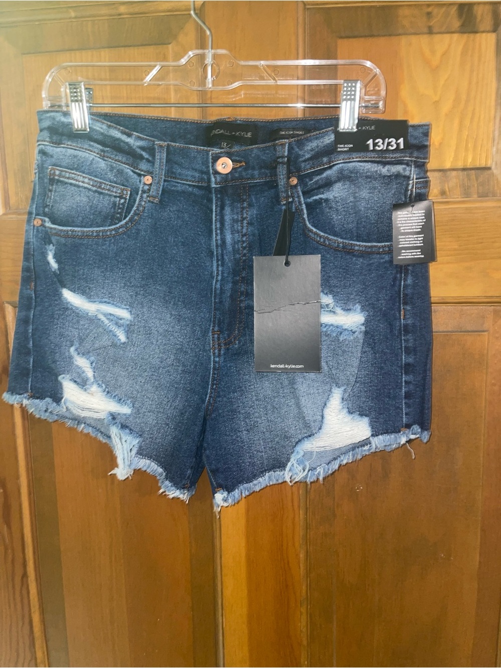 Kendall & Kylie Dark Wash Distressed Denim Cutoff Shorts